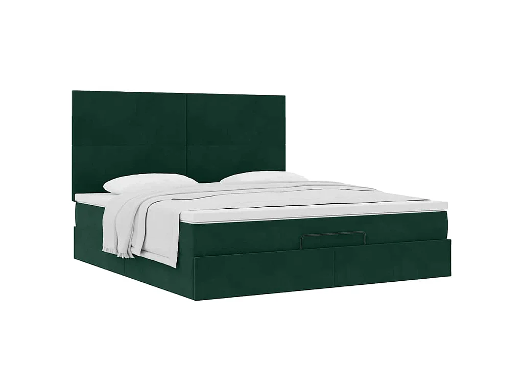 Estrutura de cama otomana com colchão verde escuro veludo