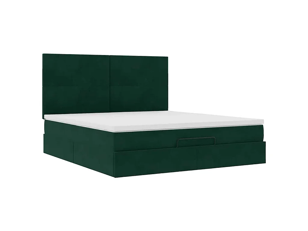 Estrutura de cama otomana com colchão verde escuro veludo