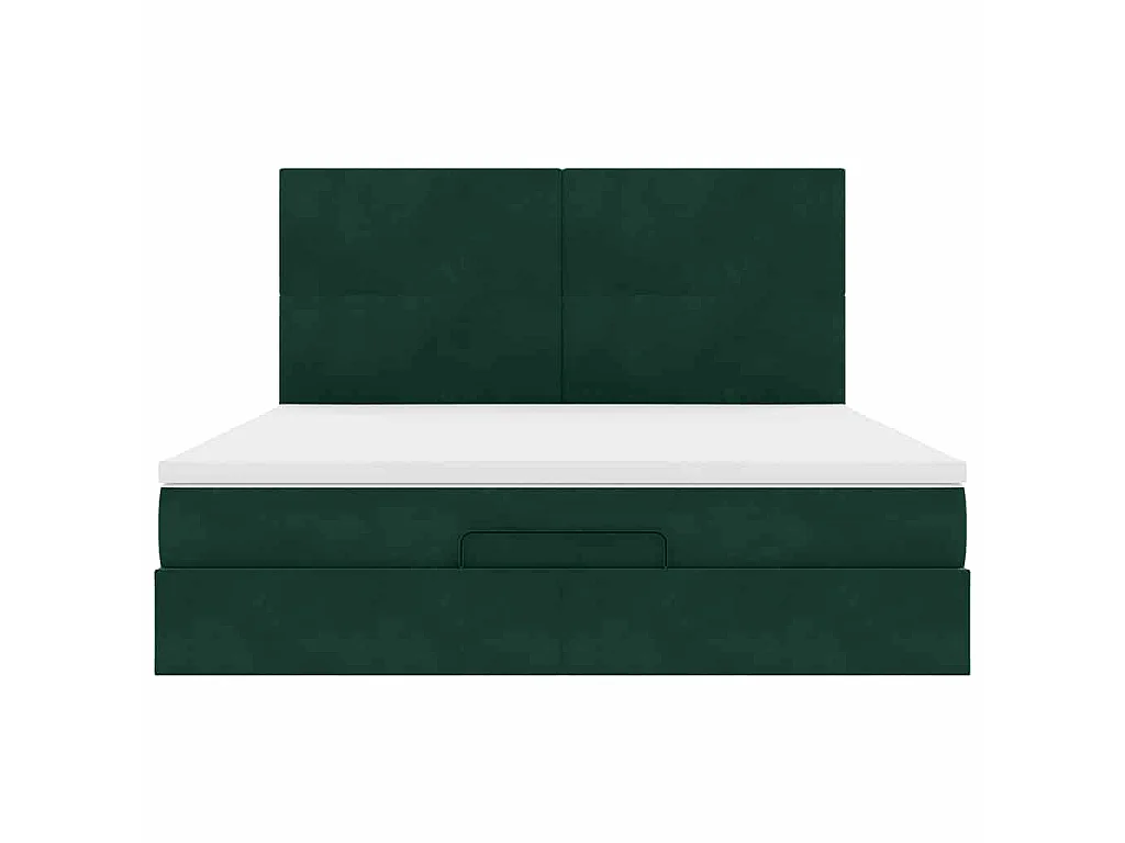 Estrutura de cama otomana com colchão verde escuro veludo
