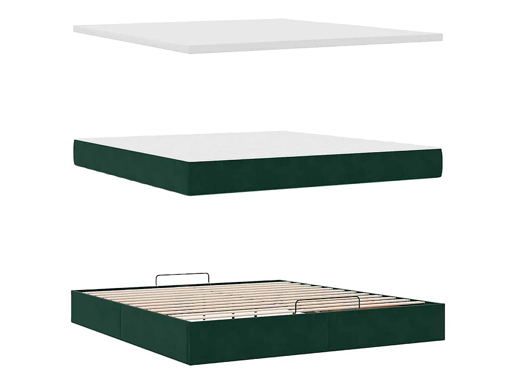 Cadre de lit ottoman avec matelas vert foncé 160x200 cm velours