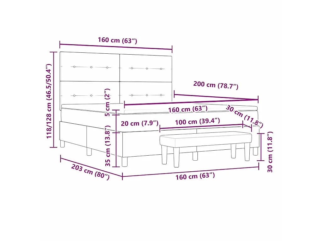 Boxspringbed met hoofdeinde Donkerbruin 160 x 200 cm Stof