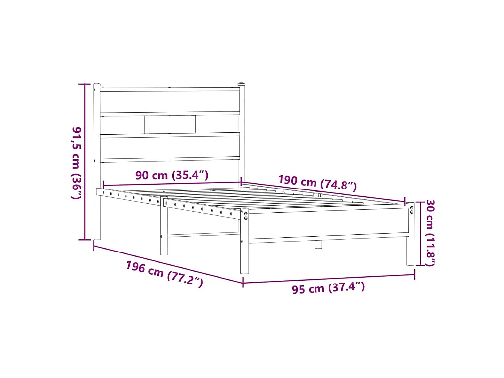 Cadre de lit sans matelas chêne marron 90x190cm bois ingénierie