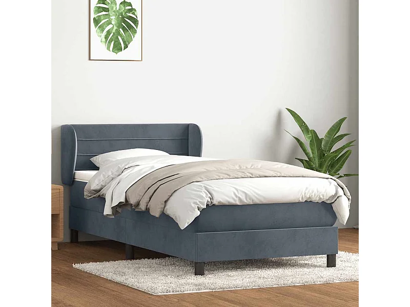 Boxspring met matras fluweel donkergrijs 90x210 cm