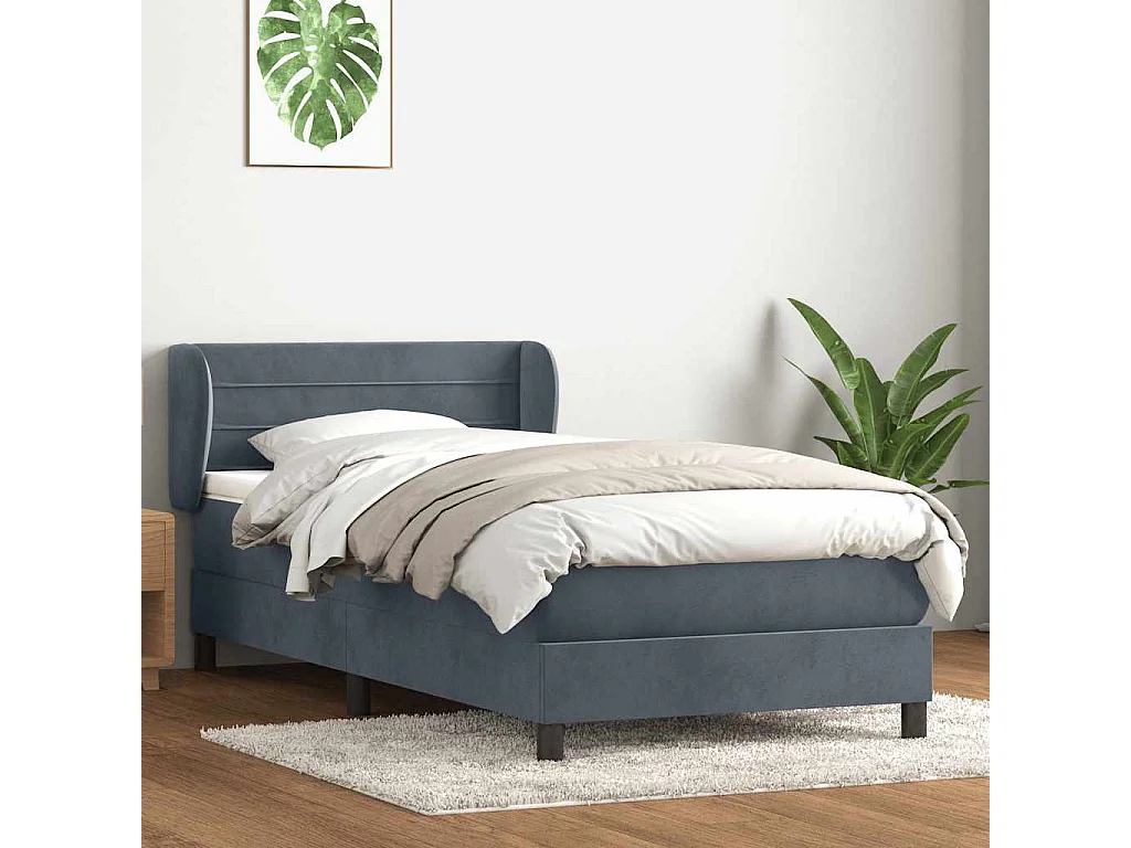 Boxspring met matras fluweel donkergrijs 90x210 cm