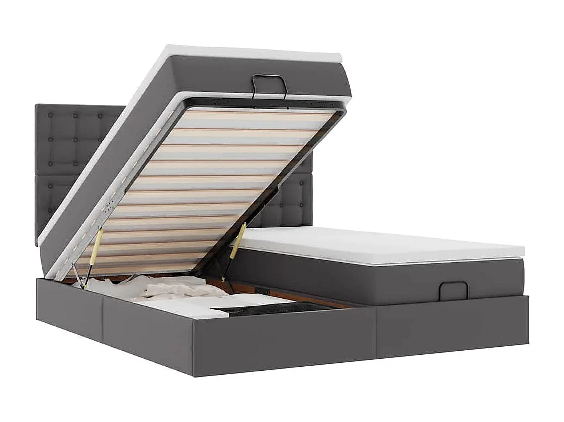 Ottoman-Bett mit Matratzen & LEDs Grau 180x200 cm Kunstleder