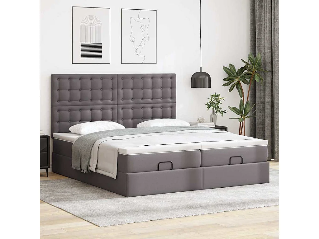 Ottoman-Bett mit Matratzen & LEDs Grau 180x200 cm Kunstleder