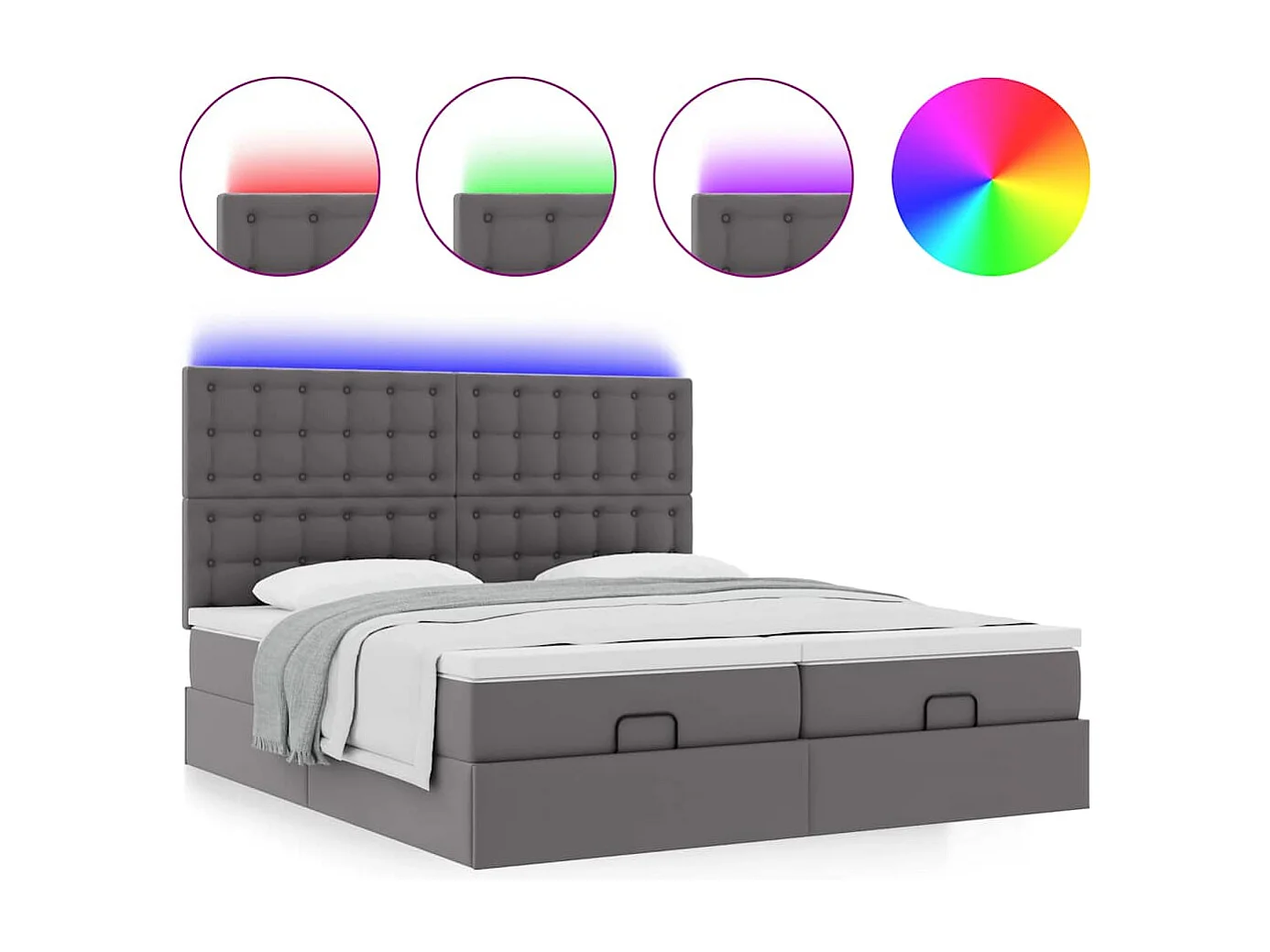 Ottoman-Bett mit Matratzen & LEDs Grau 180x200 cm Kunstleder
