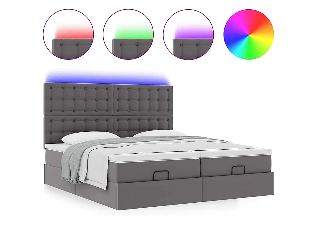 Bed poef met matrassen en LED's 180x200cm kunstleer grijs