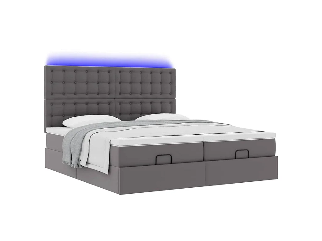 Bed poef met matrassen en LED's 180x200cm kunstleer grijs