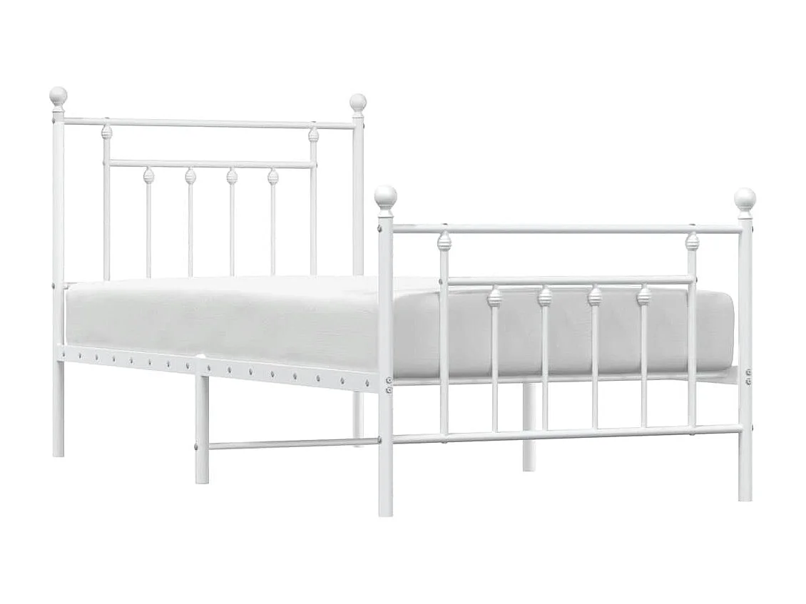 Cadre de lit métal sans matelas avec pied de lit blanc 90x200cm