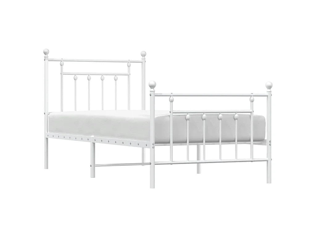 Cadre de lit métal sans matelas avec pied de lit blanc 90x200cm