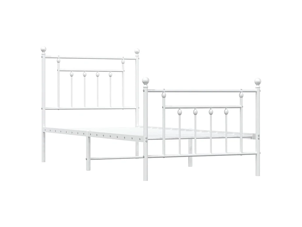 Cadre de lit métal sans matelas avec pied de lit blanc 90x200cm