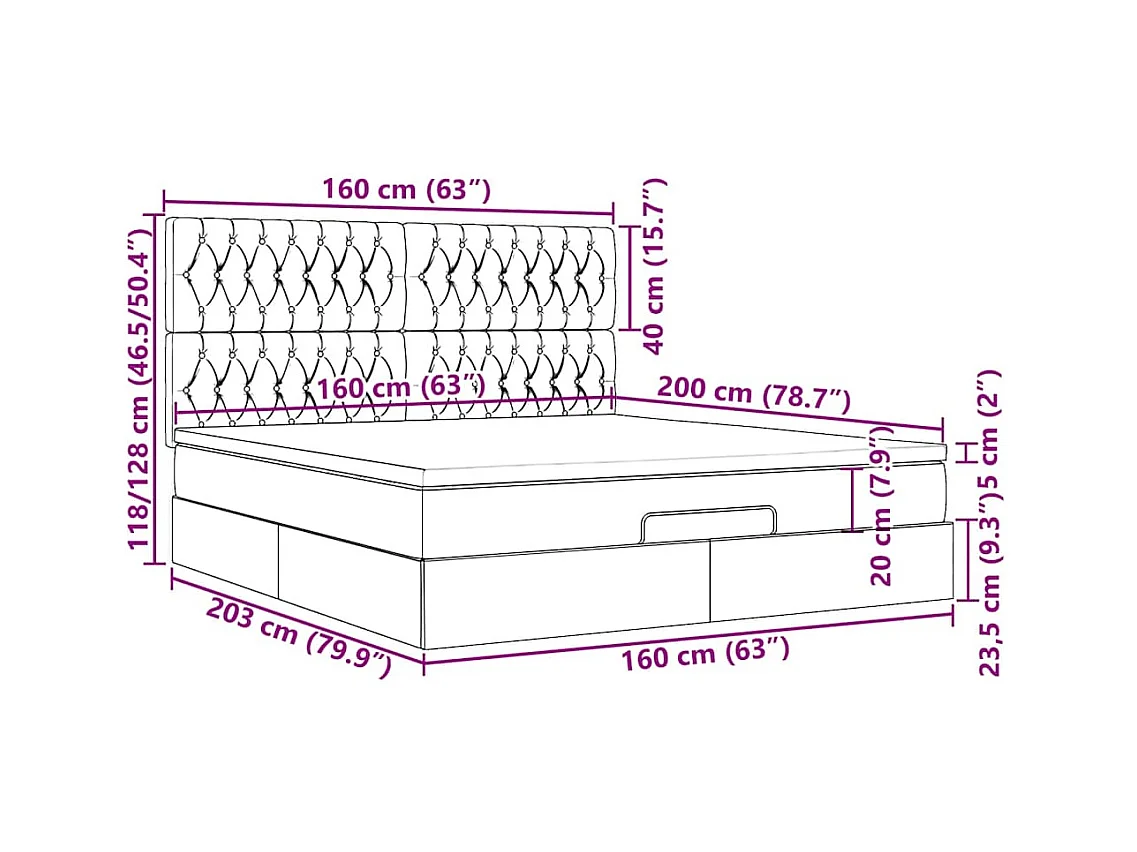 Cadre de lit ottoman avec matelas gris foncé 160x200cm tissu