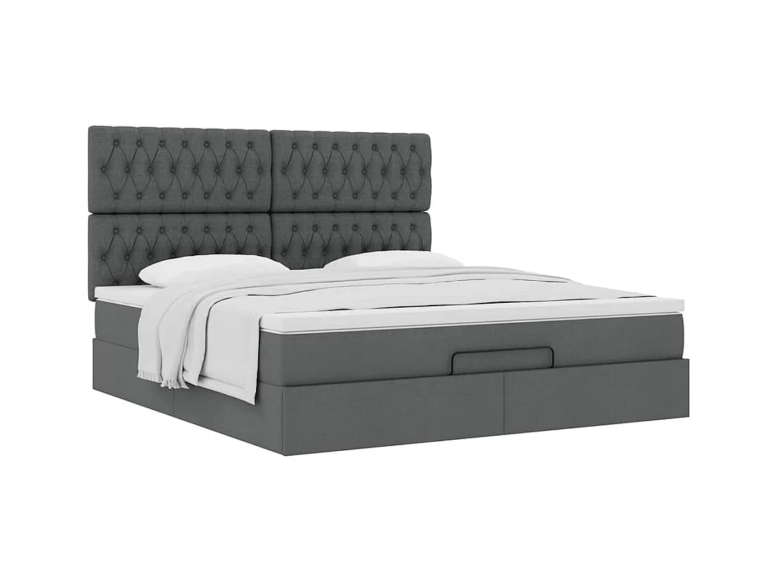 Cadre de lit ottoman avec matelas gris foncé 160x200cm tissu