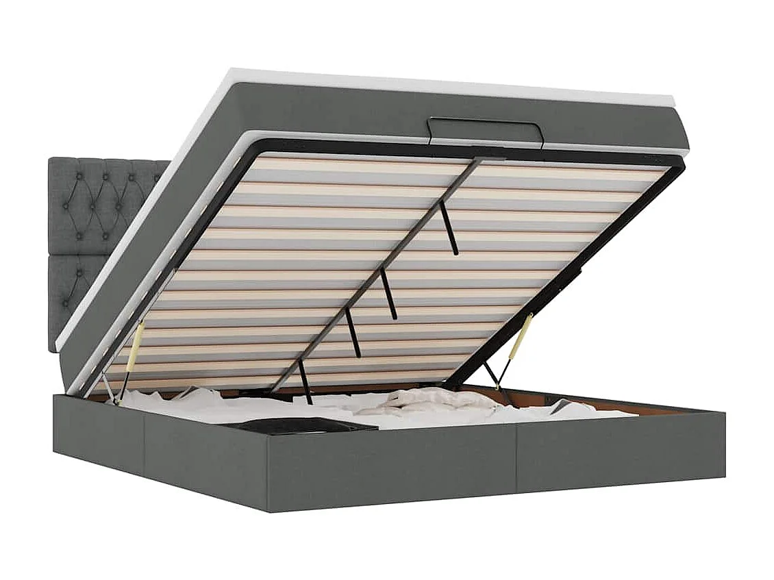 Cadre de lit ottoman avec matelas gris foncé 160x200cm tissu