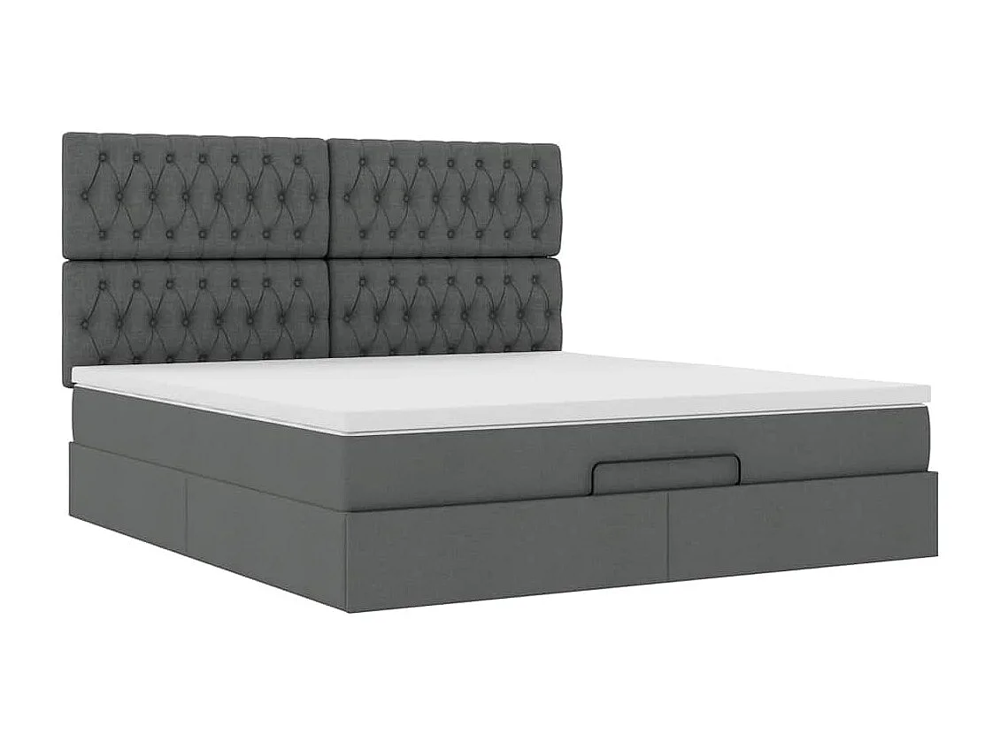 Cadre de lit ottoman avec matelas gris foncé 160x200cm tissu