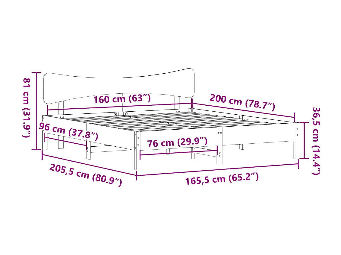 Cadre de lit sans matelas cire marron 160x200cm bois pin massif