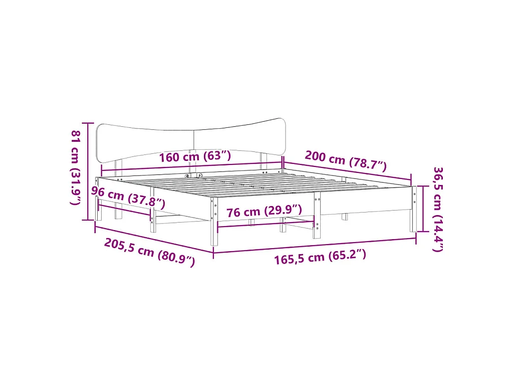 Cadre de lit sans matelas cire marron 160x200cm bois pin massif