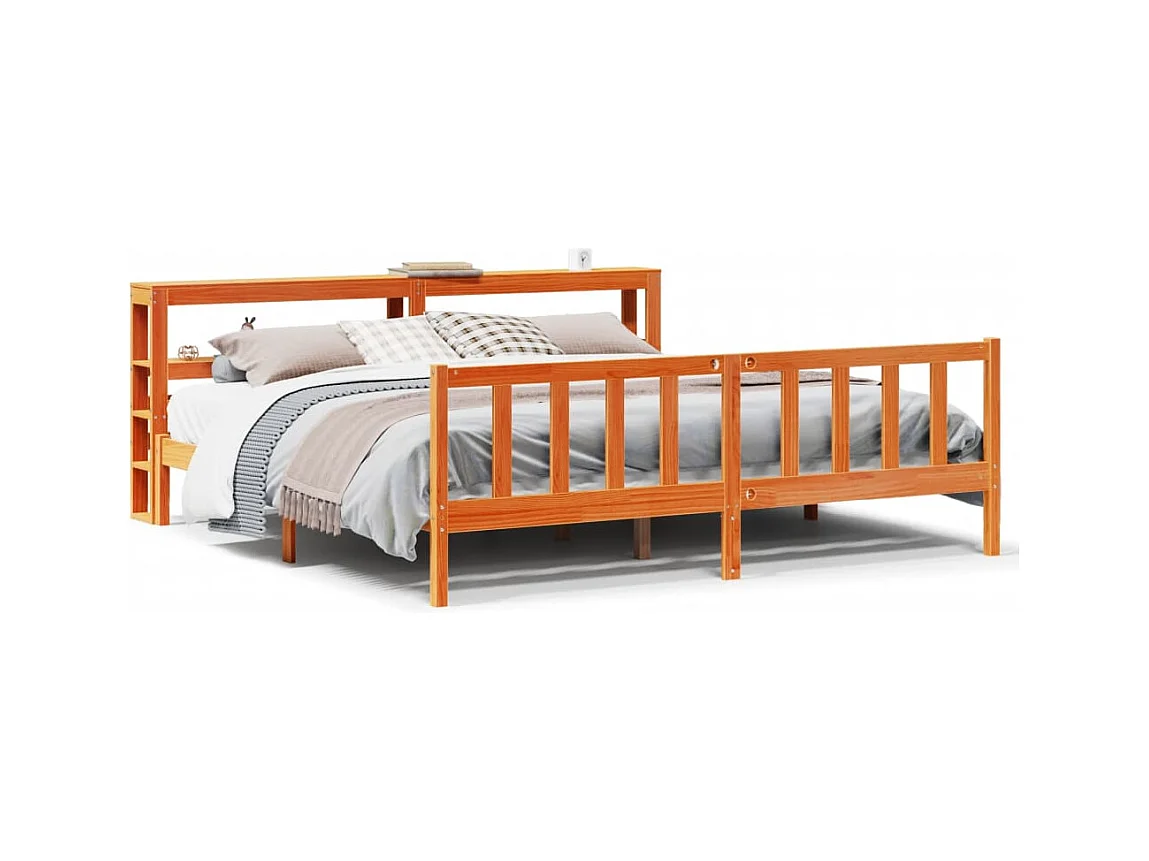 Cadre de lit et tête de lit sans matelas cire marron 180x200 cm