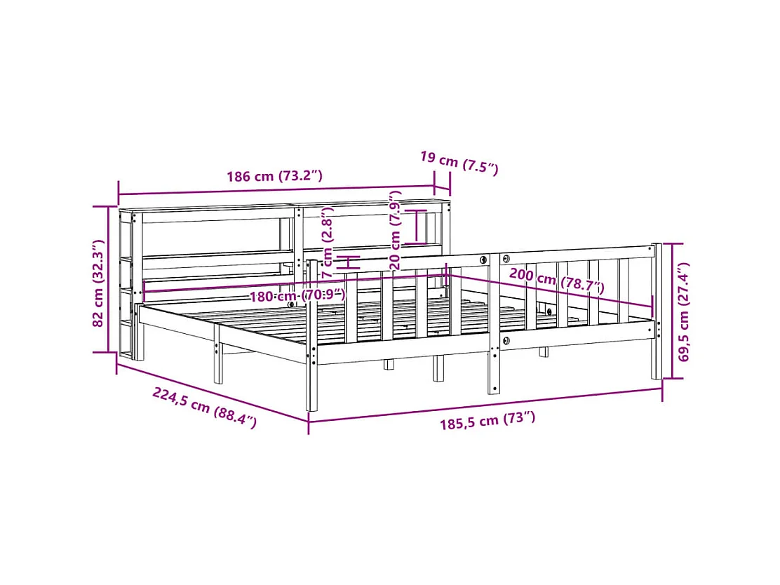 Cadre de lit et tête de lit sans matelas cire marron 180x200 cm