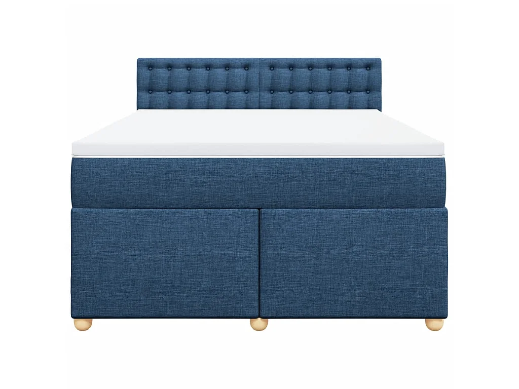 Cama box spring con colchón tela azul 160x200 cm