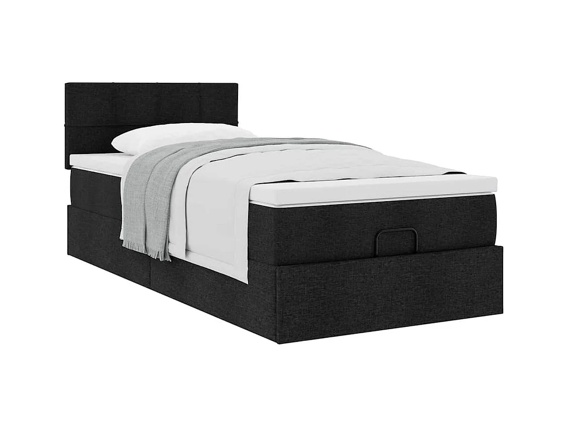 Cadre de lit ottoman avec matelas noir 90x190 cm tissu
