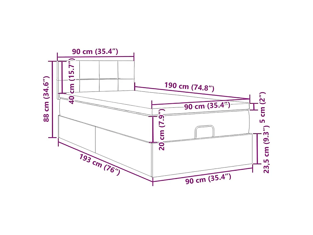 Ottoman bed met matras 90x190cm stof zwart