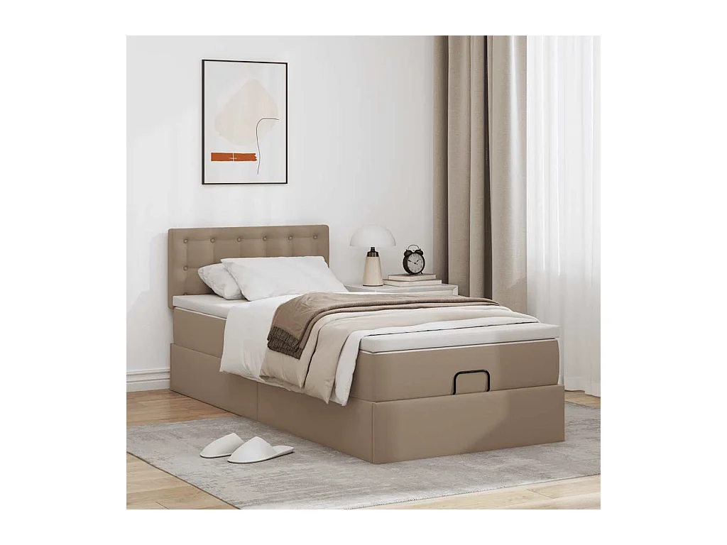 Lit ottoman et matelas cappuccino 100x200cm similicuir