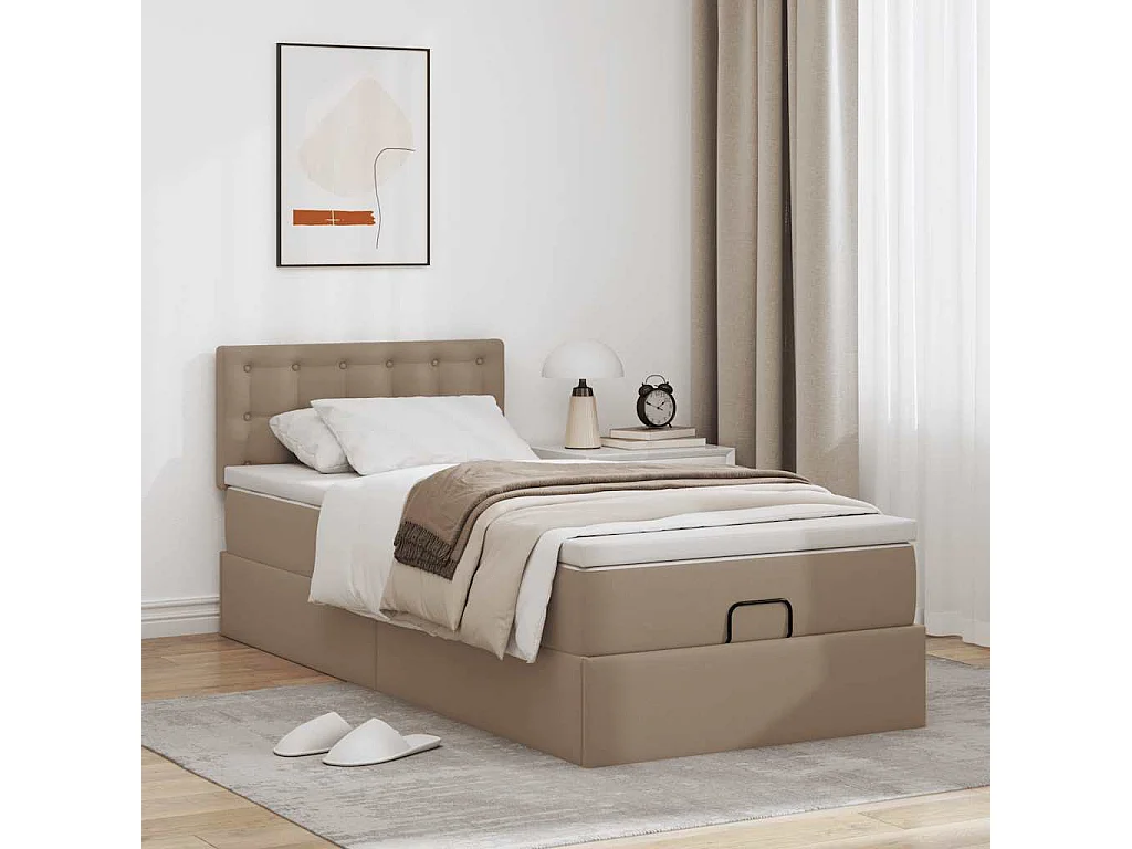 ottomaanse bed met matras 100x200cm kunstleer cappuccinokleurig