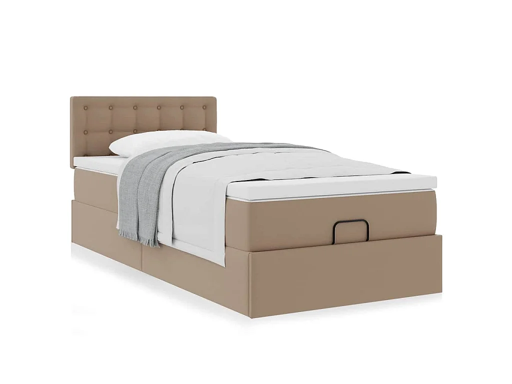ottomaanse bed met matras 100x200cm kunstleer cappuccinokleurig