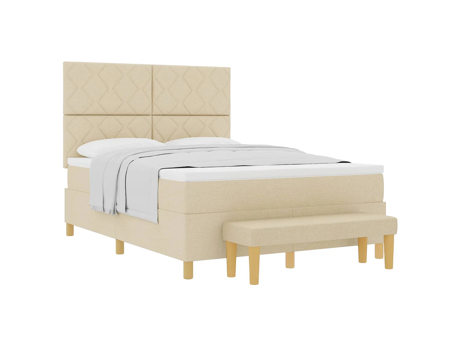 Boxspringbett mit Kissen mit Kopfteil Creme 200 x 140 cm Stoff