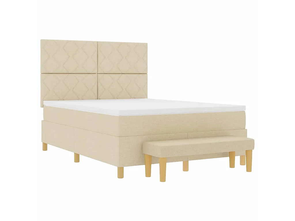 Boxspringbett mit Kissen mit Kopfteil Creme 200 x 140 cm Stoff