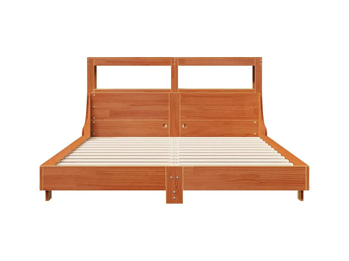 Cama sin colchón madera maciza de pino marrón cera 160x200 cm