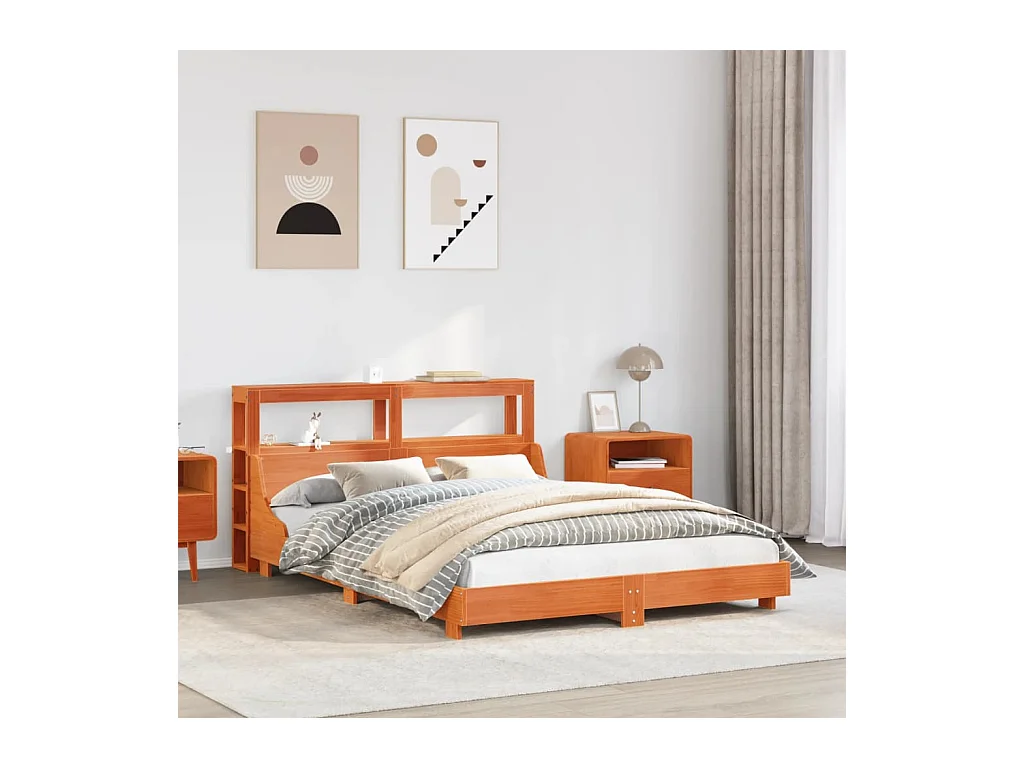 Cadre de lit sans matelas cire marron 160x200cm bois pin massif