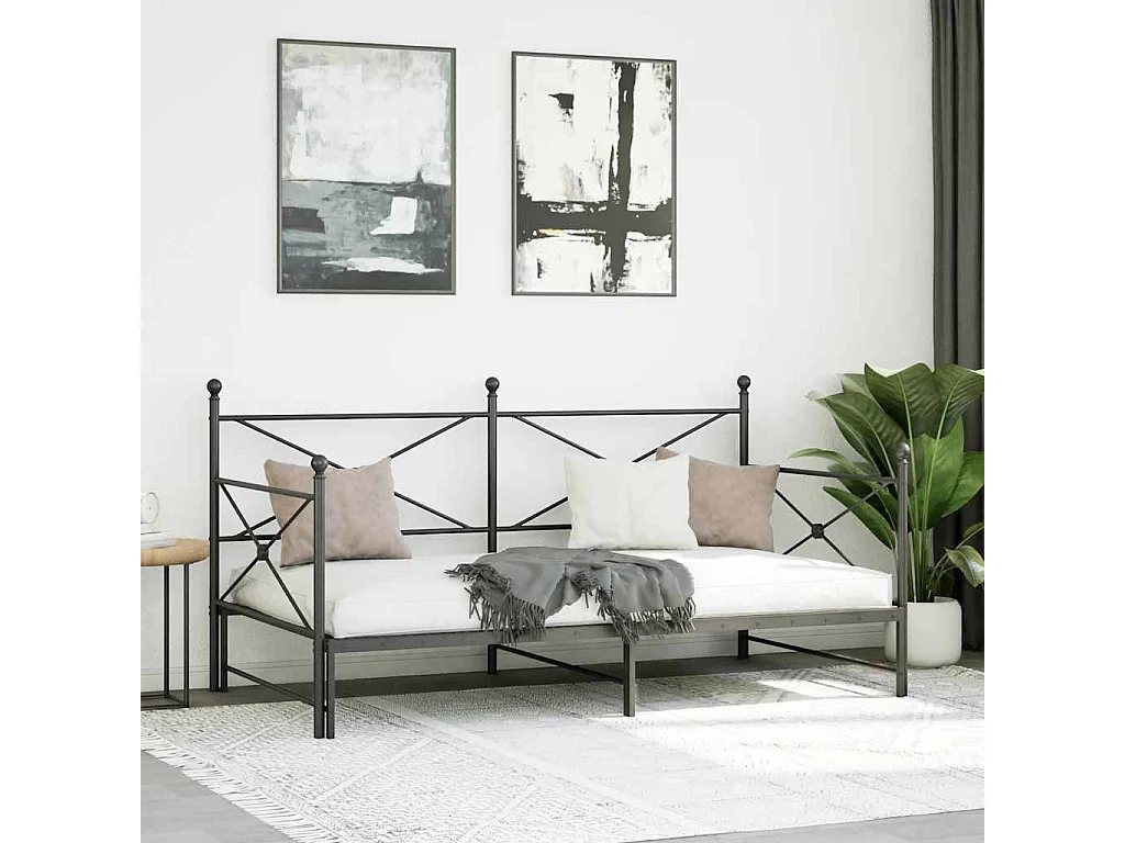 Divano Letto Estraibile senza Materasso Nero 100x200 cm Acciaio