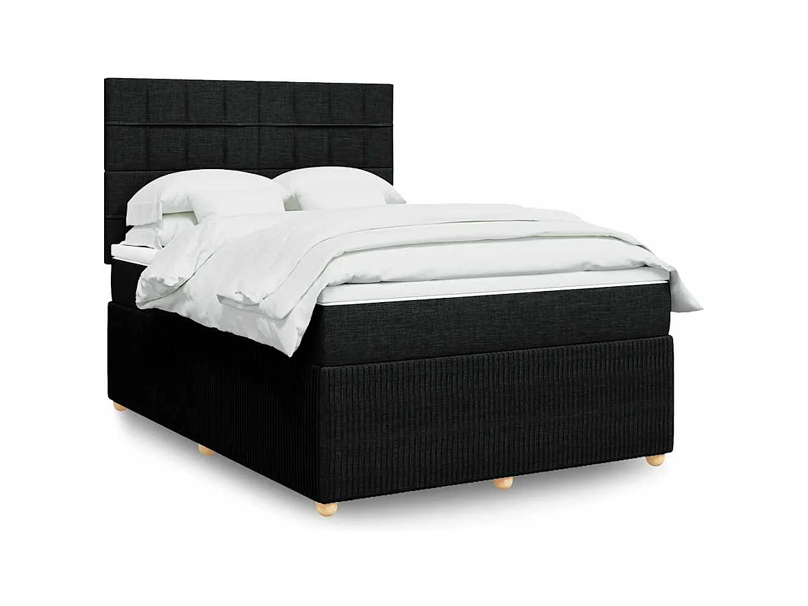 Sommier à lattes de lit avec matelas Noir 140x190 cm Tissu