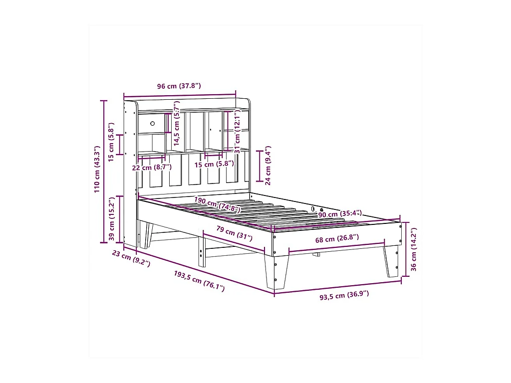 Cadre de lit sans matelas blanc 90x190 cm bois de pin massif
