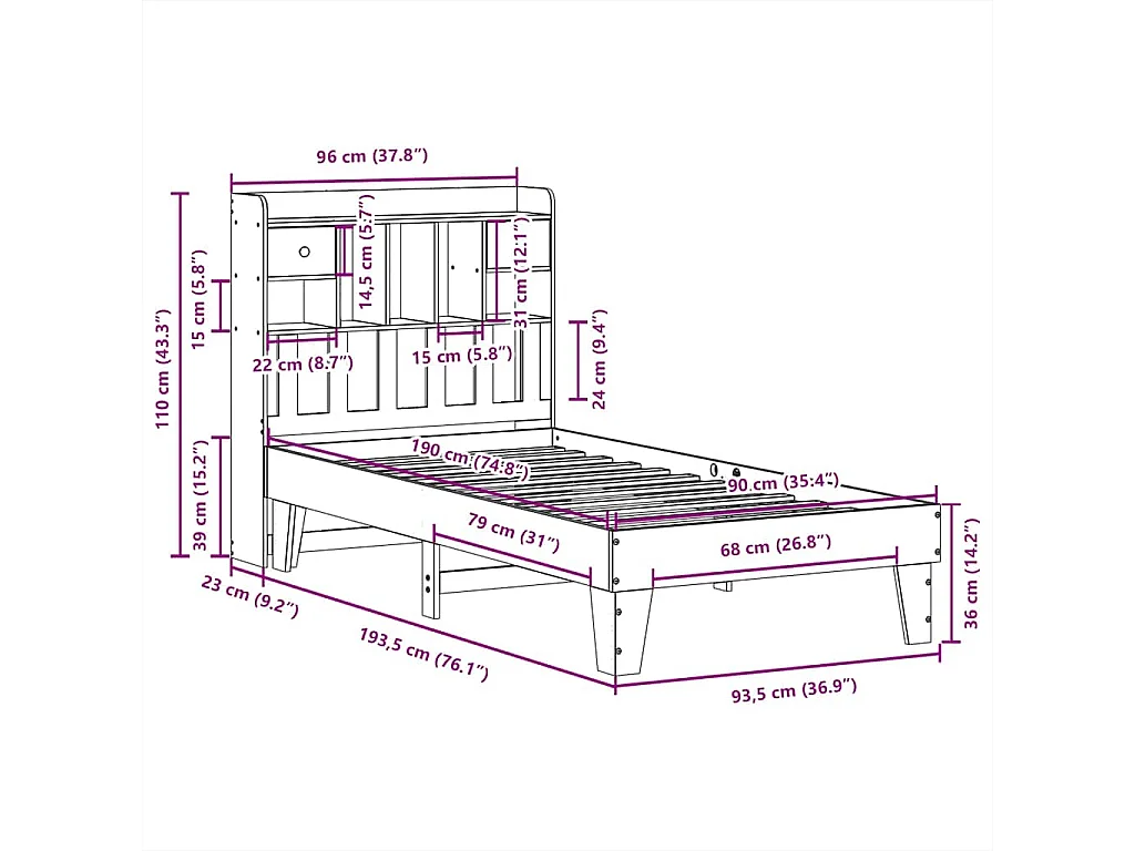 Cadre de lit sans matelas blanc 90x190 cm bois de pin massif