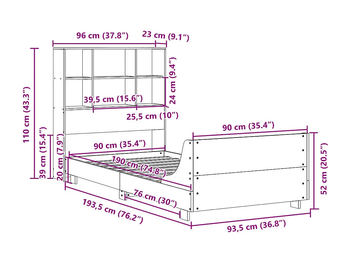 Cadre de lit sans matelas blanc 90x190 cm bois de pin massif