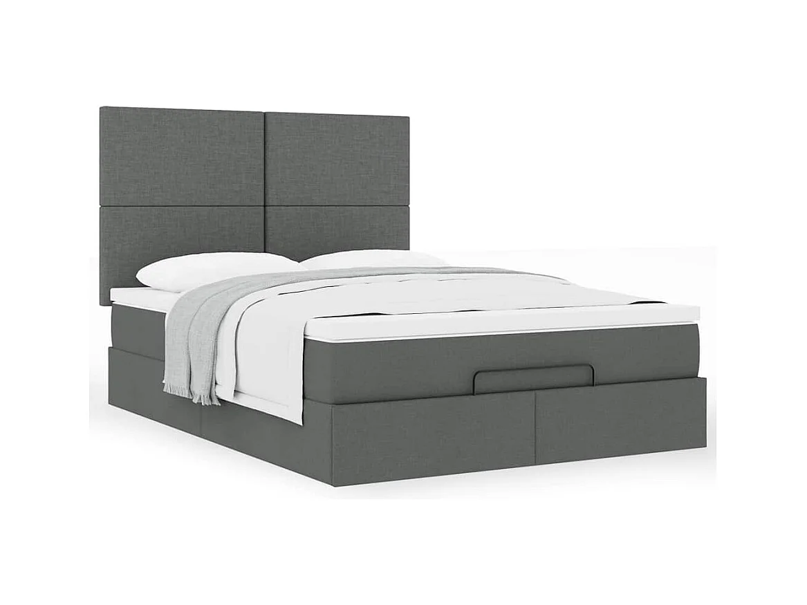 Cadre de lit ottoman avec matelas gris foncé 140x190 cm tissu