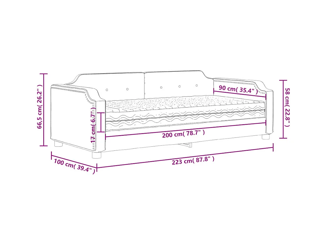 Lit de jour avec matelas taupe 90x200 cm tissu