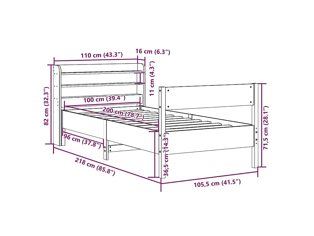 Giroletto senza Materasso Bianco 100x200 cm Legno Massello Pino