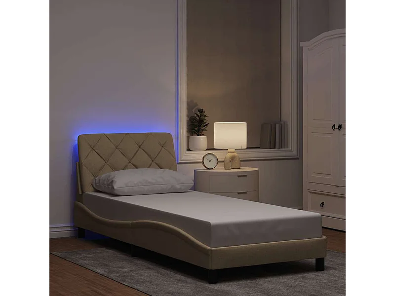 Bettgestell mit LED ohne Matratze Creme 90x200 cm Stoff