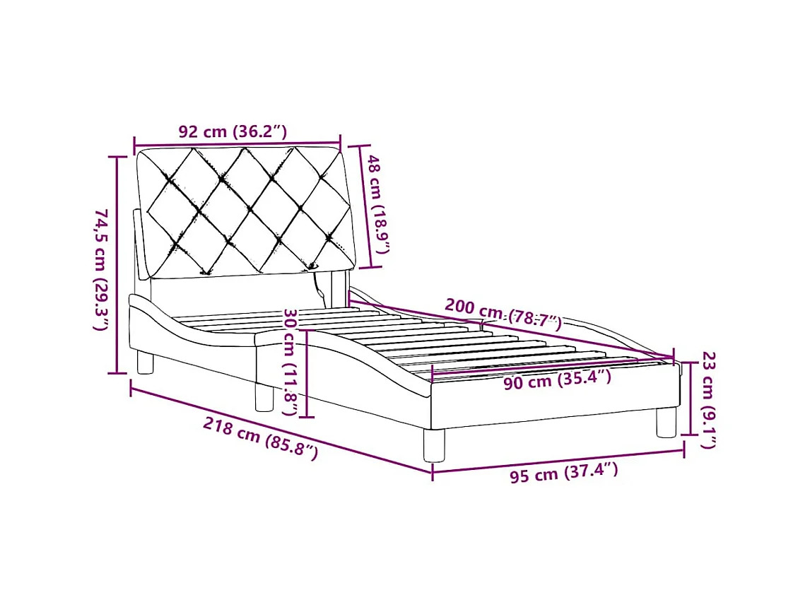 Cadre de lit avec LED sans matelas crème 90x200 cm tissu