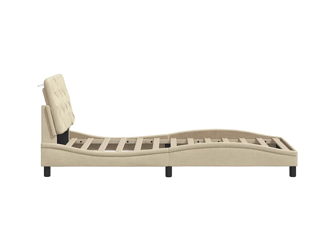 Cadre de lit avec LED sans matelas crème 90x200 cm tissu