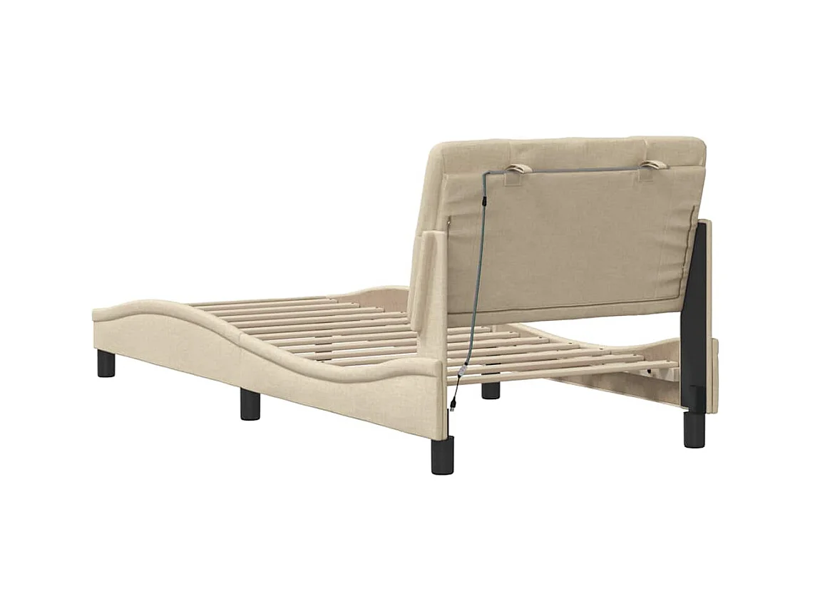 Cadre de lit avec LED sans matelas crème 90x200 cm tissu