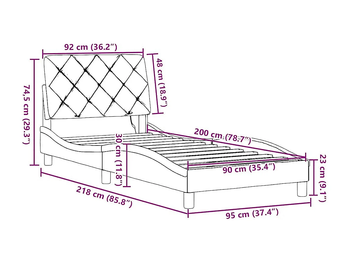 Cadre de lit avec LED sans matelas crème 90x200 cm tissu