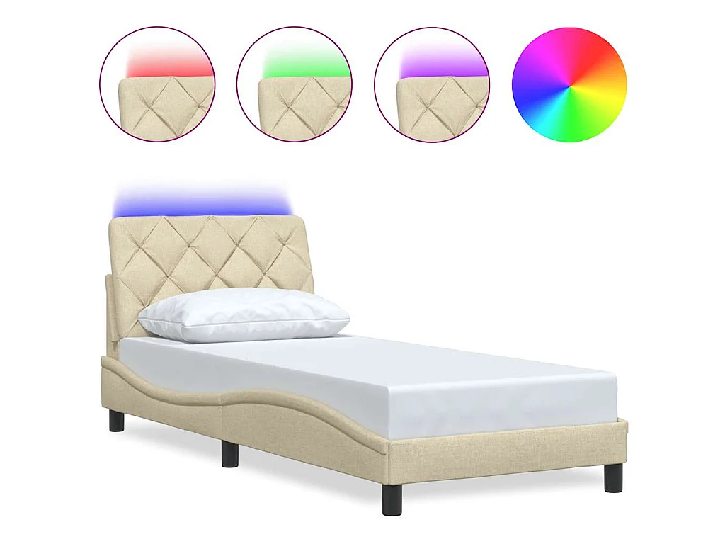 Bedframe met LED zonder matras 90x200 cm stof crèmekleurig