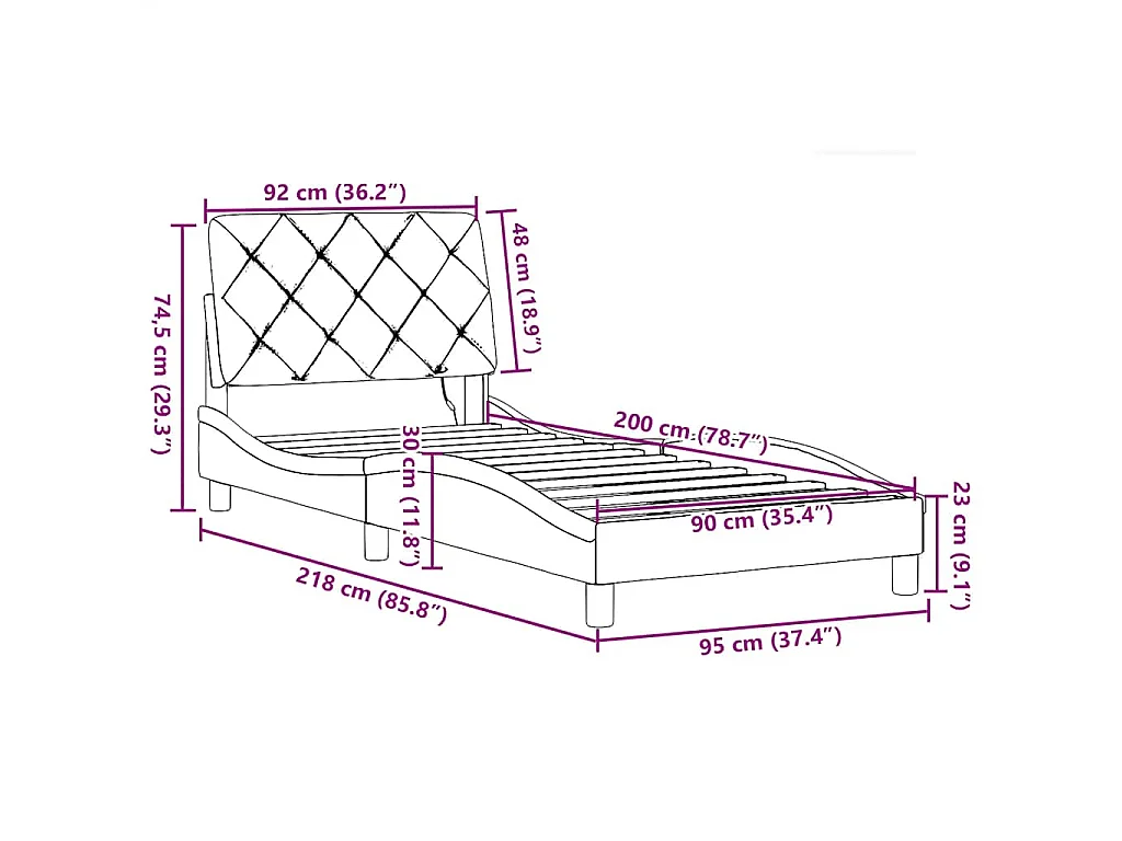 Bedframe met LED zonder matras 90x200 cm stof crèmekleurig