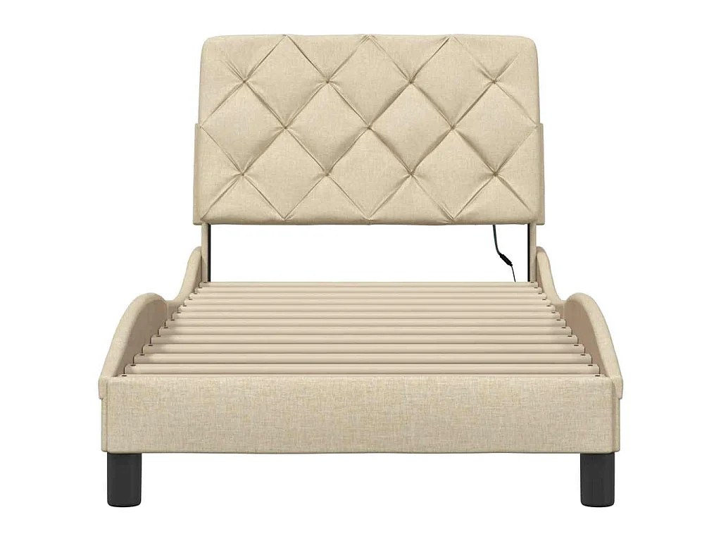 Bedframe met LED zonder matras 90x200 cm stof crèmekleurig